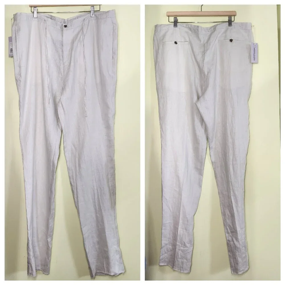 Modelcloth Volos Linen Trousers Mens 40 Light Sand Drawstring Pants Classic